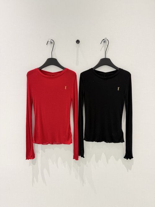 Yves Saint Laurent Embroidered Round Neck Long-Sleeved Top with Blend Fabric