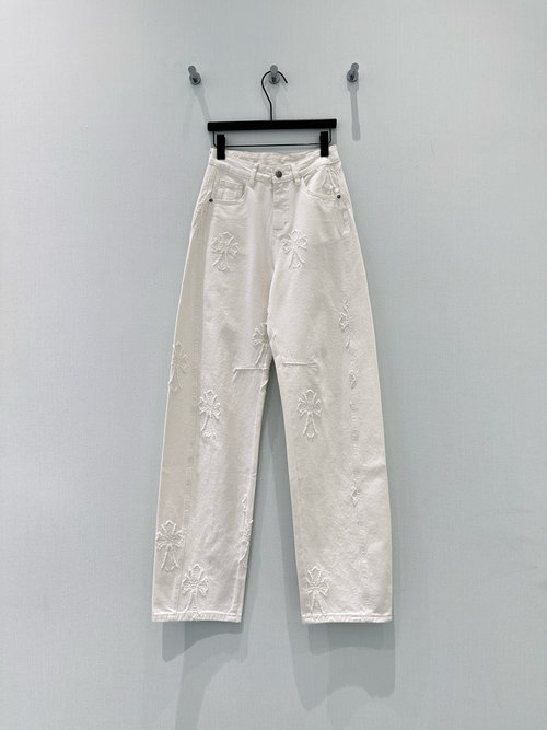 Chrome Hearts High-waisted Cropped Jeans with Cross Embroidery