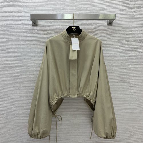 Zimmermann Custom Twill Cotton Short-Sleeved Shirt with Tightening Cuffs in Khaki