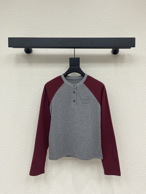 Miu Miu Vintage Chic Brand - Embroidered Raglan Long - Sleeve Tee
