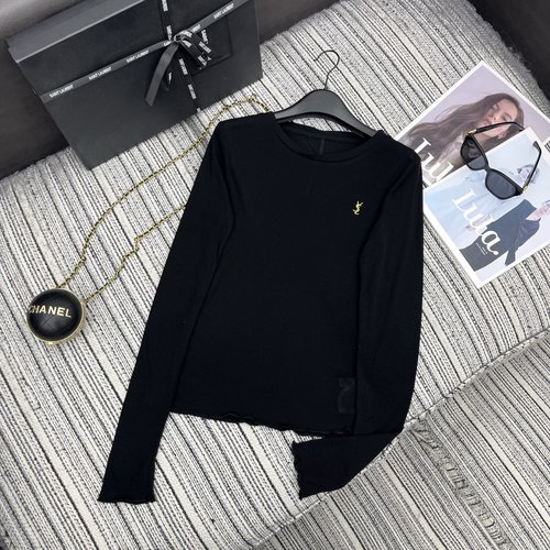 Yves Saint Laurent Highly Recommended YSL Round Neck Long-sleeved Top with Gold Letters