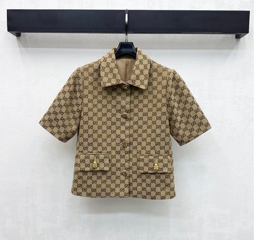 Gucci Double-G Jacquard Short-Sleeve Blazer with Buttoned Pockets