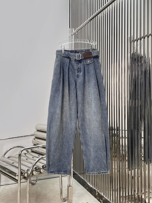 Loewe Latest Denim Belt Leather Badge Work Pants