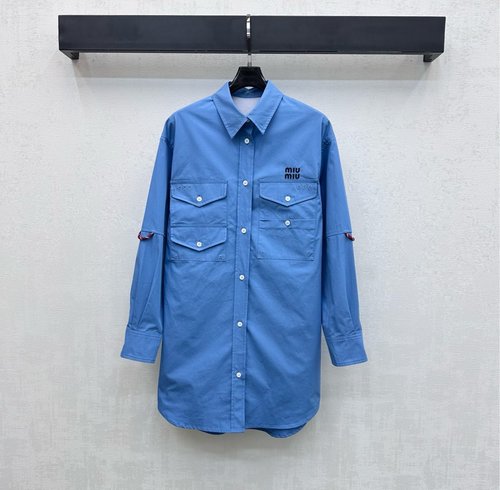 Miu Miu Imported Cotton Shirt Dress with Embroidered Logo