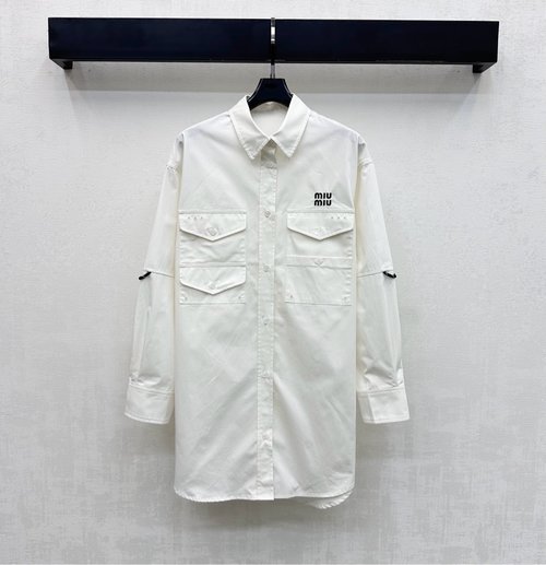 Miu Miu Imported Cotton Shirt Dress with Embroidered Logo