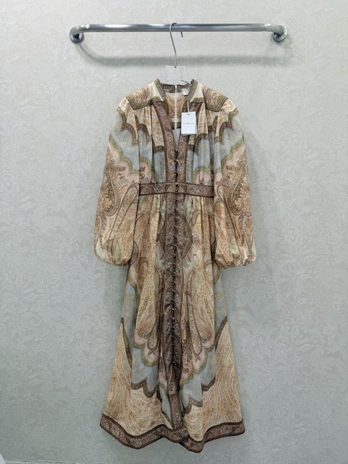 Zimmermann V-Neck Lantern Sleeve Vintage Printed Cotton Dress