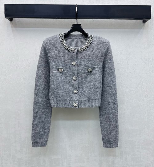 Self-Portrai Heavy - Beaded Wool Knit Cardigan