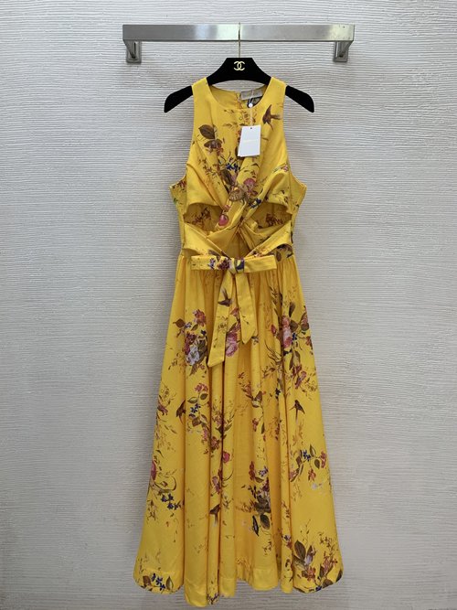 Zimmermann High-End Linen Blend Printed Cross-Waist Long Dress