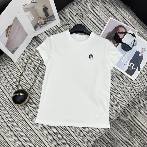 Chrome Hearts Early Spring - Logo Embroidery Short Sleeve Round Neck T-Shirt