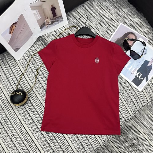 Chrome Hearts Early Spring - Logo Embroidery Short Sleeve Round Neck T-Shirt