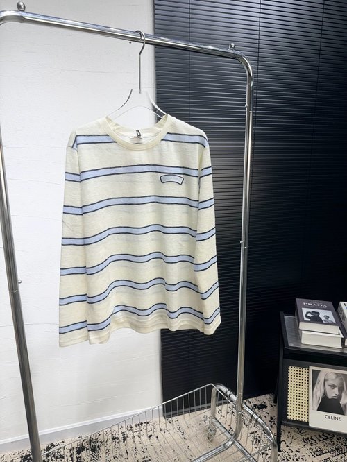 Miu Miu Linen-Bamboo Cotton Stripe Base Layer for Versatile Use