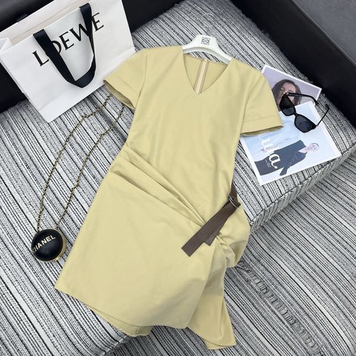 Loewe Early Spring - V-Neck Short Sleeve Ruffled Belt Dress