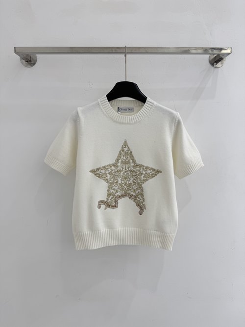 Dior Classic Round-neck Short Sleeve with Star and Letter Embroideries