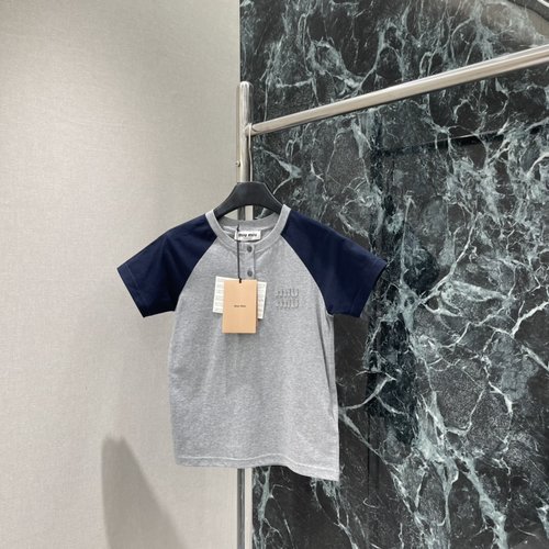 Miu Miu Classic Baseball-Style Color-Blocked Short-Sleeve Tee