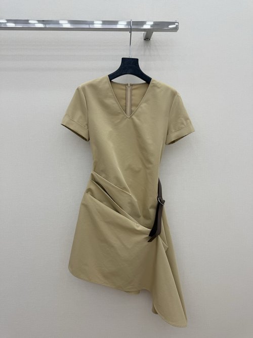 Loewe Early Spring - V-Neck Short Sleeve Ruffled Belt Dress
