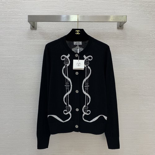 Hermes Geometric Jacquard Silk-Wool Blend Open-Front Cardigan