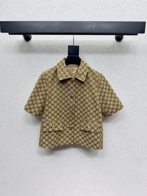 Gucci Khaki Jacquard Short-Sleeved Coat, Light & Stylish