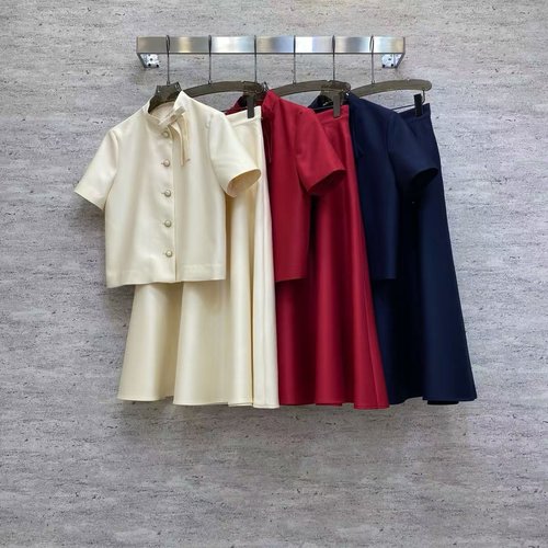 Dior Silk-wool Blend Ensemble with A-line Skirt, Sophisticated for Multi-scenes