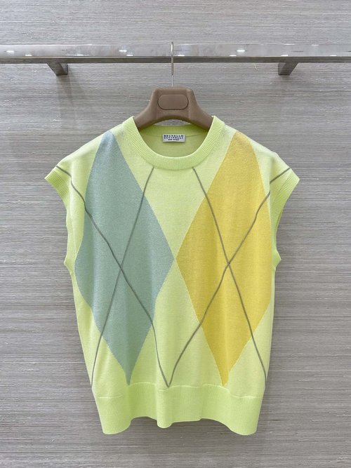 Brunello Cucinelli Contrast Jacquard Top: Copper Chain Embroidered Beauty