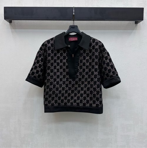 Gucci Custom Cotton Drill Short Sleeve Top with GG Logo
