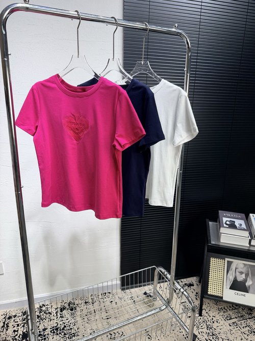 Prada Velvet Embroidery Cotton T-Shirt in Multiple Colors