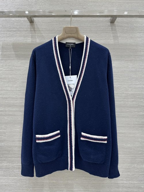 Chanel Classic Double - Pocket V - Neck Cashmere Cardigan with Sparkles