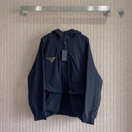 Prada Triangular Logo Hooded Oversized Windproof Jacket