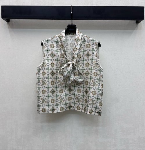 Louis Vuitton Silk Printed Tie-Front Sleeveless Vest with Custom Logo