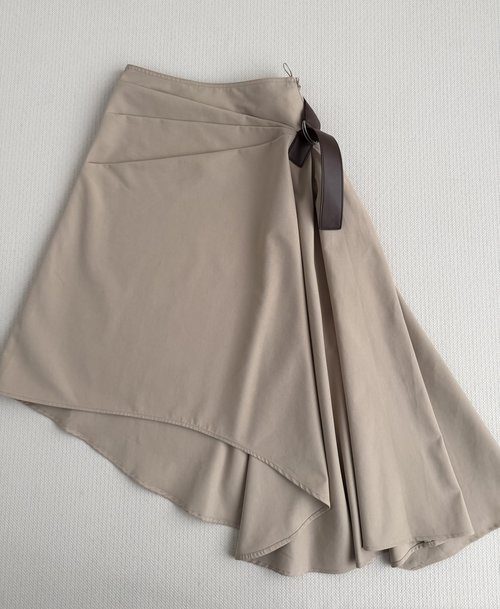 Loro Piana Asymmetrical Pleated Skirt with Leather Belt