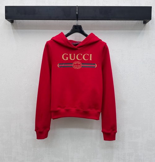 Gucci Printed Logo Hoodie with Ribbed Edges, High-Quality Cotton