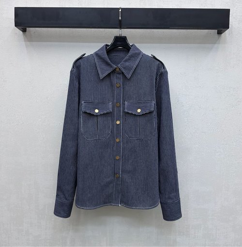 Zimmermann Striped Collar Shirt Jacket with Engraved Button Features