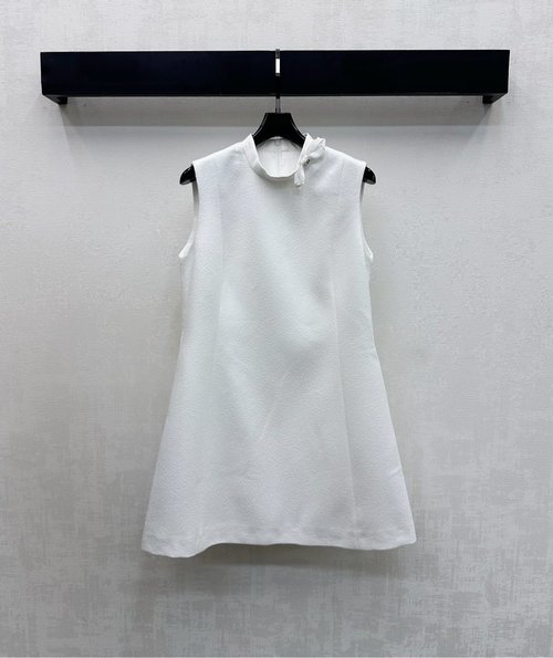 Dior Sophisticated Woolen Collared Vest Dress with Emblem Detail