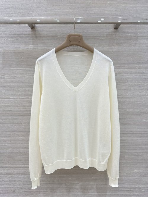 Prada Comfortable and Versatile High-Quality V-Neck Wool Top