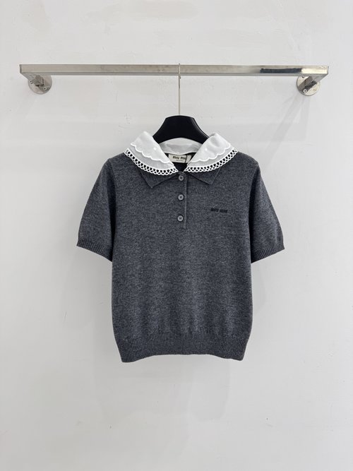 Miu Miu Detachable Peter Pan Collar Half-Zip Knit Top