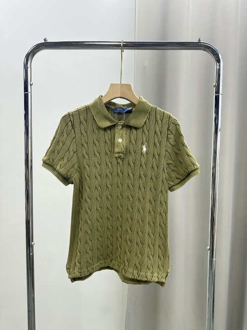 Yves Saint Laurent Classic Versatile Knitted Short Sleeve with Polo Collar in Ink Green