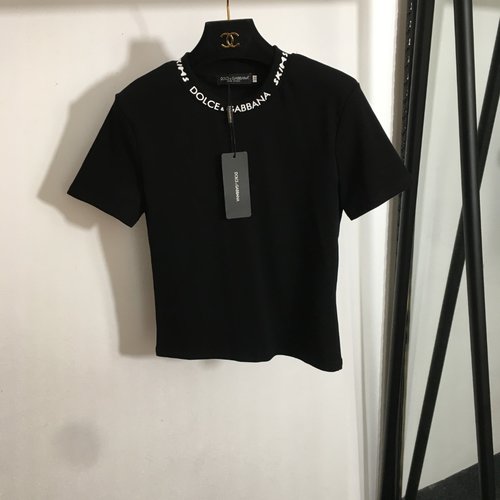 Dolce & Gabbana DG x Skim Logo Trim Round Neck Short Sleeve T-shirt in Black and White