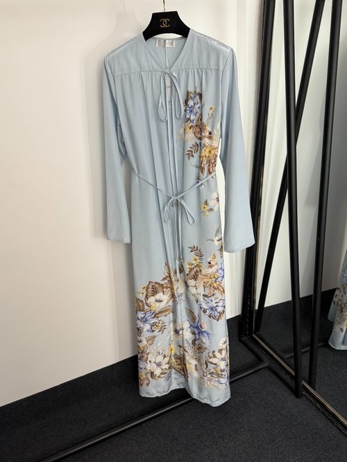 Zimmermann Floral Print Long Dress with Tie - Waist
