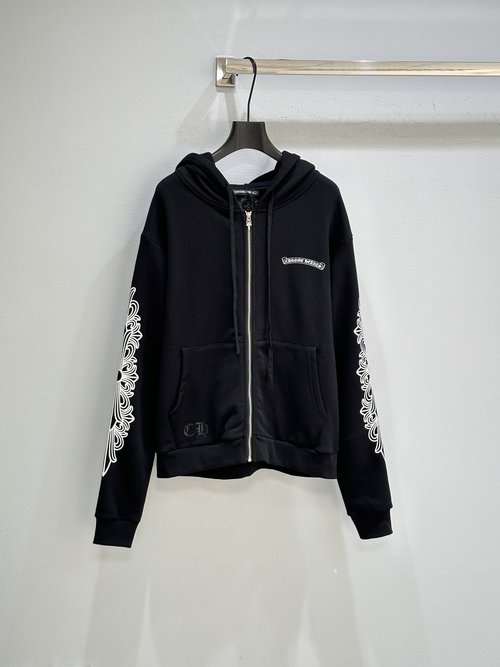 Chanel Cotton Zip - Up Printed Coat with Cross and Logo