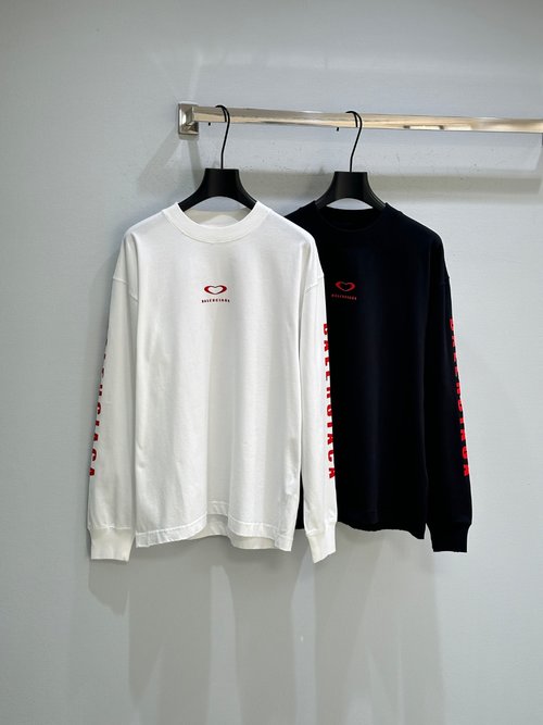 Balenciaga Thin Tee with Heart Velvet Logo on Front and Back