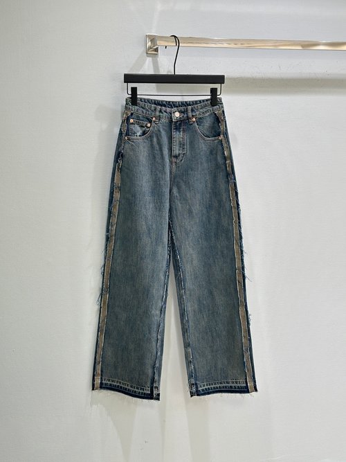 Maison Margiela Distinctive Washed Denim Trousers with Side Seams and Logo Stitching
