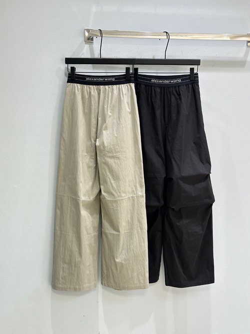 Alexander Wang Mid-Rise Knee Pleated Pants with Exposed Logo Elastic Waistband