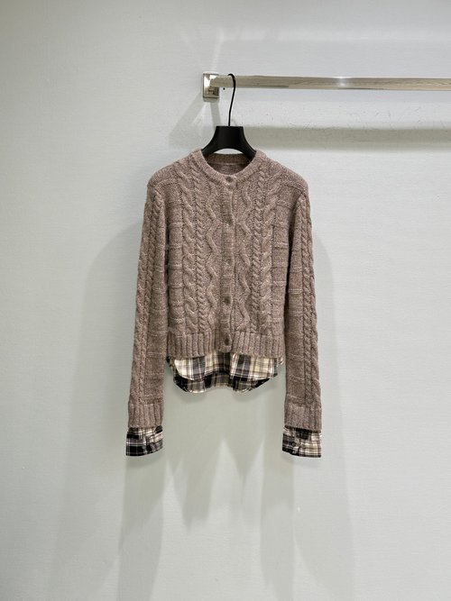 Yves Saint Laurent Fitted Cardigan Made of Yak Wool Blend with Twisted Knit and False Two-piece Design