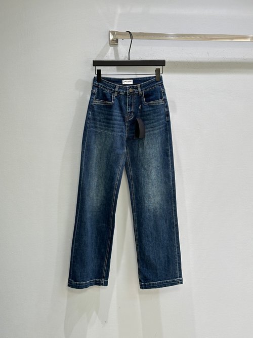 Yves Saint Laurent Blue Straight-Leg Trousers with Minimalist Design