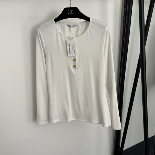 Schiaparelli New Keyhole Button Semi-Open Long-Sleeved T-Shirt