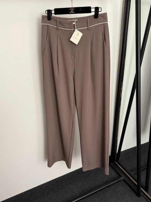 Loewe High-waisted Straight-leg Trousers with Bead Chain Decoration in Brown and Grey