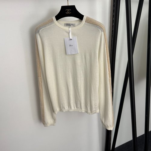 Dior Side - Stripe Long - Sleeve Wool Knit Undershirt