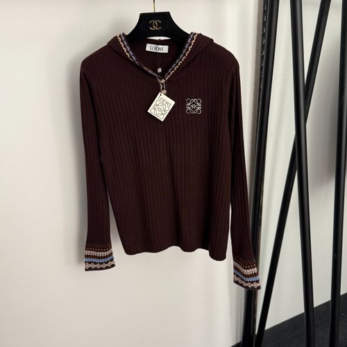 Loewe Logo Embroidery Hooded Wool - Cashmere Blend Knit Pullover
