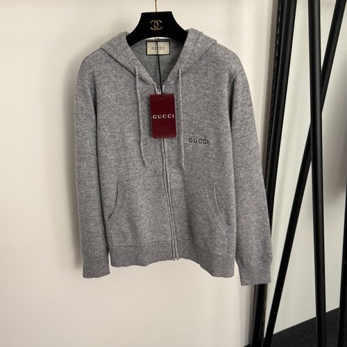 Gucci Logo Letter Long Sleeve Hooded Wool Knit Zipper Cardigan