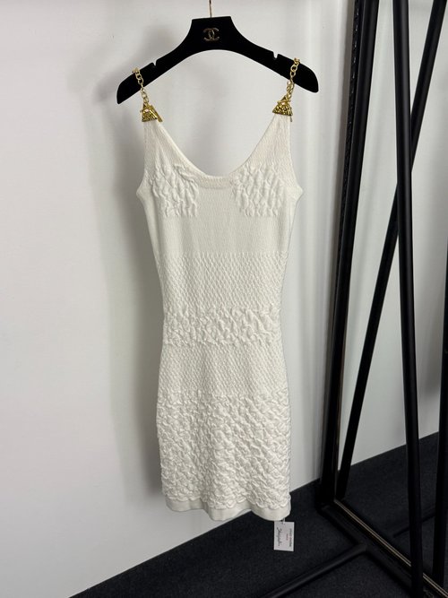 Schiaparelli Graceful Hardware Triangle Buckle Chain Dress in White