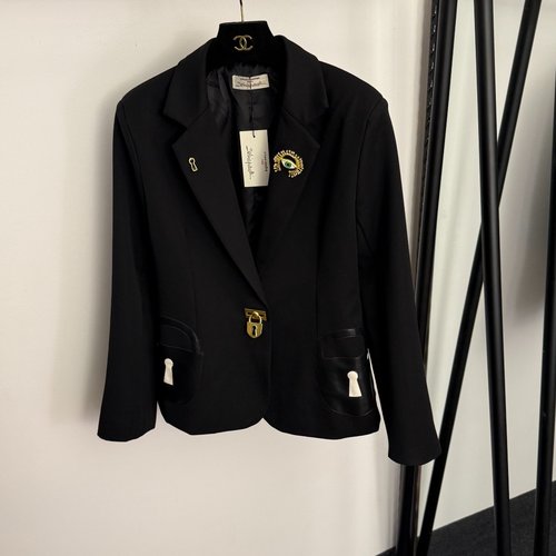 Schiaparelli Stylish Metal Lock and Cufflinks Suit Jacket in Black